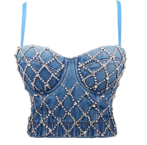 Crop Top Rhinestone Denim Camisole